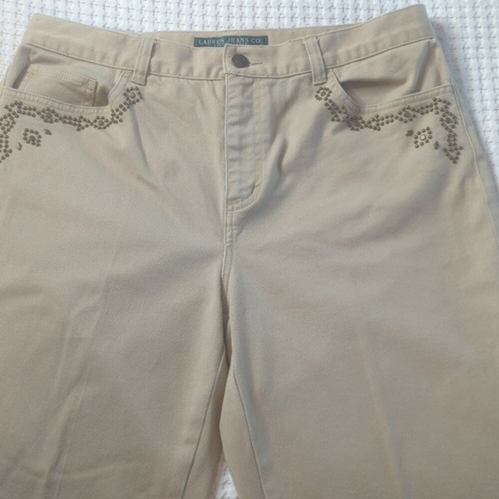 Lauren Jeans Co. Vintage Tan Studded Detail Cotton Jeans Size 10